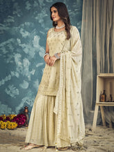Load image into Gallery viewer, Cream Pakistani Georgette Sharara For Indian Festivals &amp; Weddings - Sequence Embroidery Work, Zari Work Clothsvilla