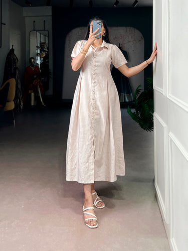 Cream Plain Remy Fabric Long Frock