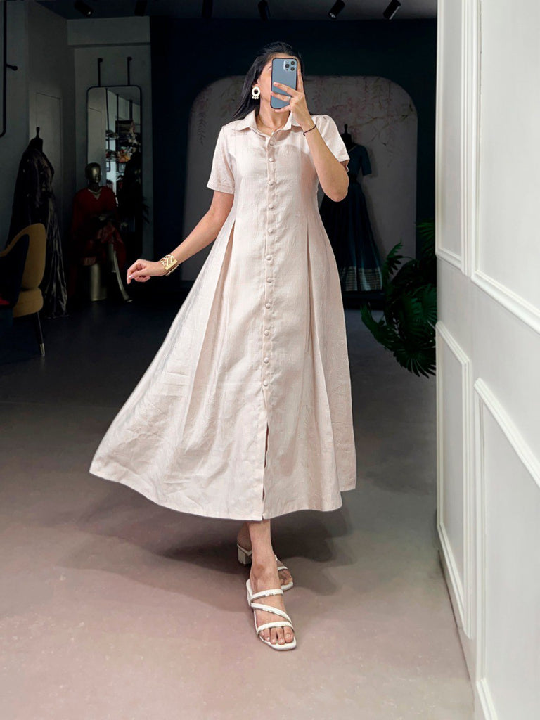 Cream Plain Remy Fabric Long Frock