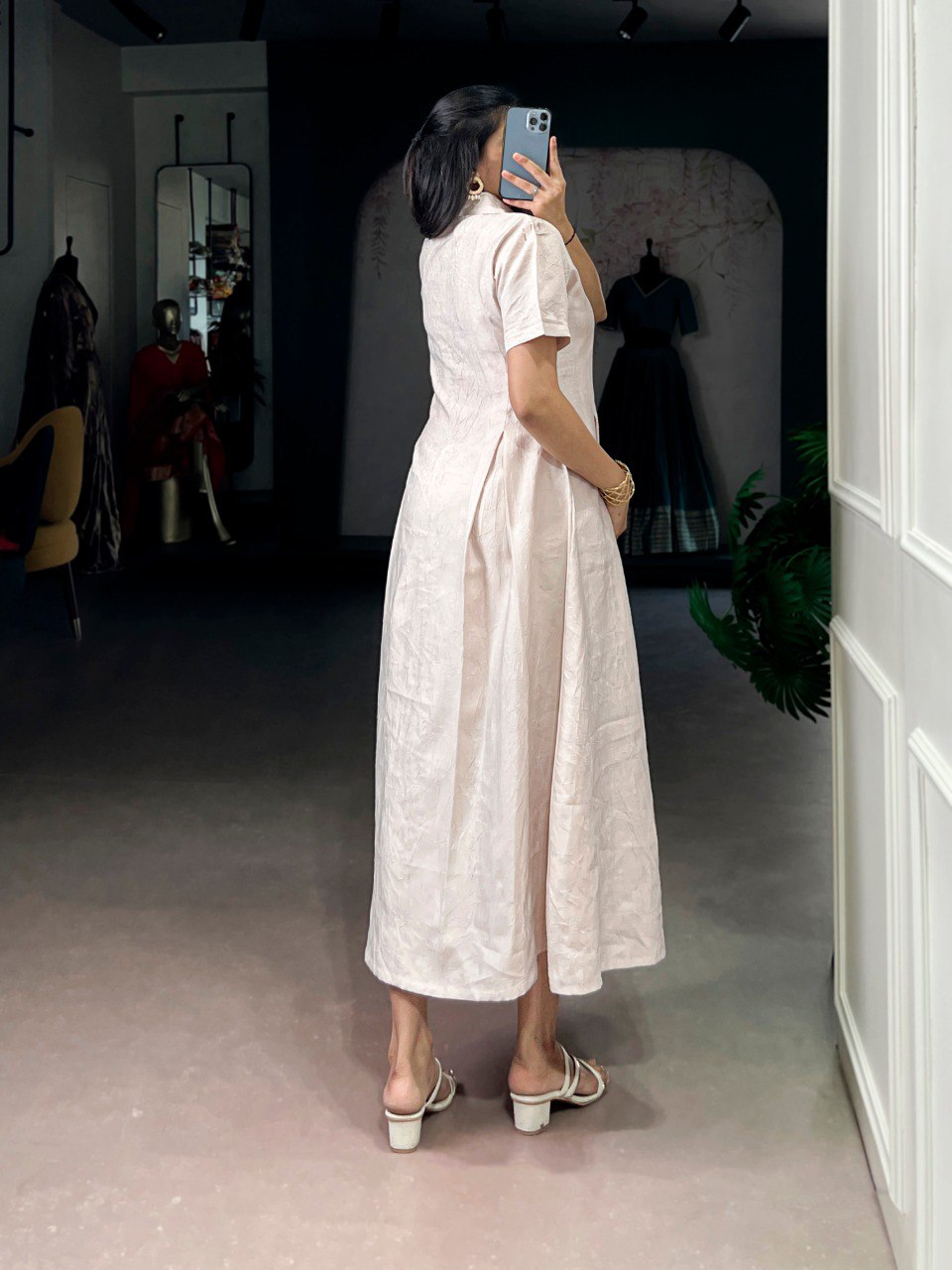 Cream Plain Remy Fabric Long Frock