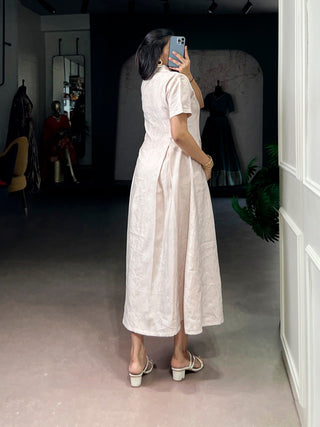 Cream Plain Remy Fabric Long Frock