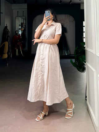 Cream Plain Remy Fabric Long Frock