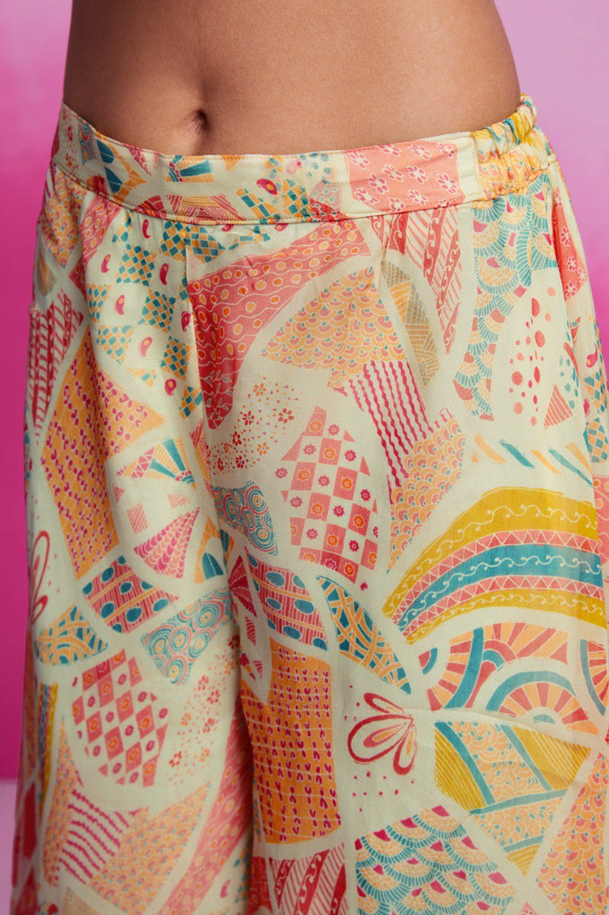 Cream Printed Organza Blouse & Palazzo Set Ready To Wear Ethnic Co-Ord Set ClothsVilla