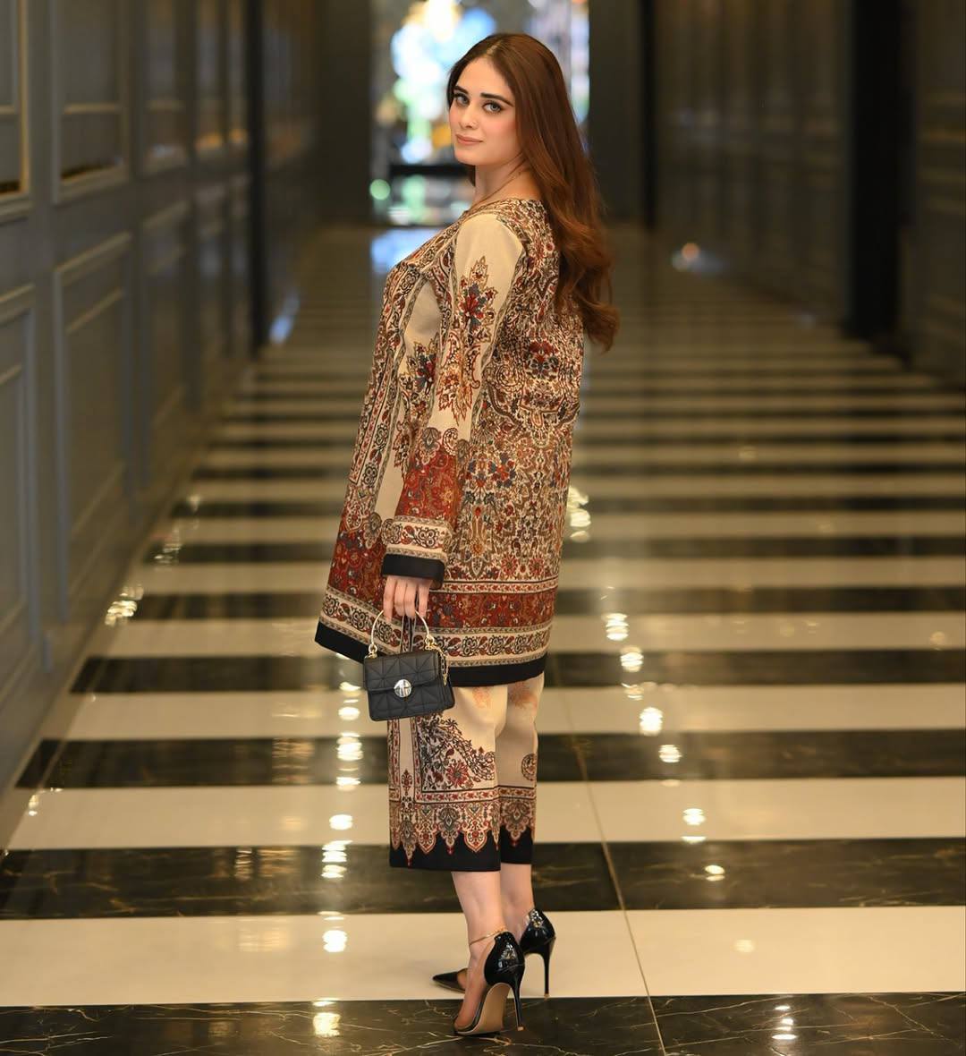 Cream Pure Natural Crepe Digital Print Co-Ord Set Fully Stitched Top & Plazzo ClothsVilla