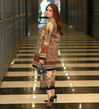 Cream Pure Natural Crepe Digital Print Co-Ord Set Fully Stitched Top & Plazzo ClothsVilla