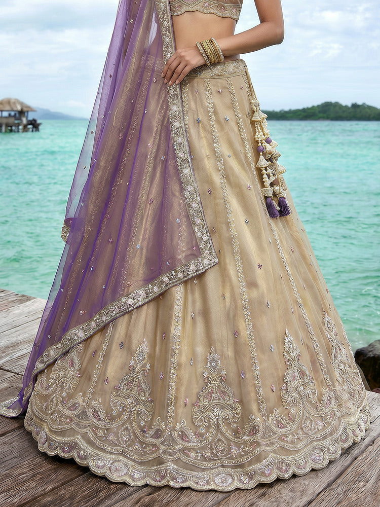 Tissue Beads with zari Embroidered Lehenga Choli with Dupatta Clothsvilla