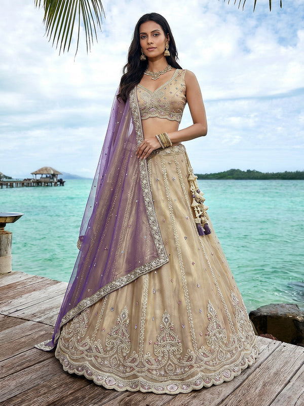 Tissue Beads with zari Embroidered Lehenga Choli with Dupatta Clothsvilla