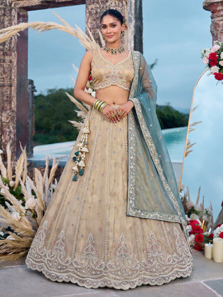 Tissue Beads with zari Embroidered Lehenga Choli with Dupatta Clothsvilla