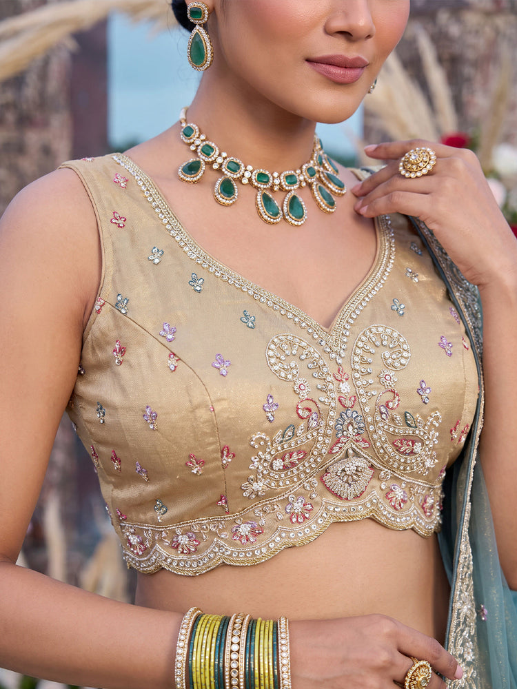 Tissue Beads with zari Embroidered Lehenga Choli with Dupatta Clothsvilla