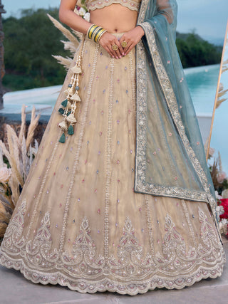 Tissue Beads with zari Embroidered Lehenga Choli with Dupatta Clothsvilla
