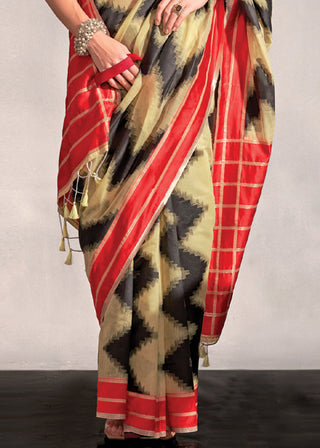 Cream Regal Banarasi Blended Silk Saree – Timeless Elegance for Grand Occasions ClothsVilla