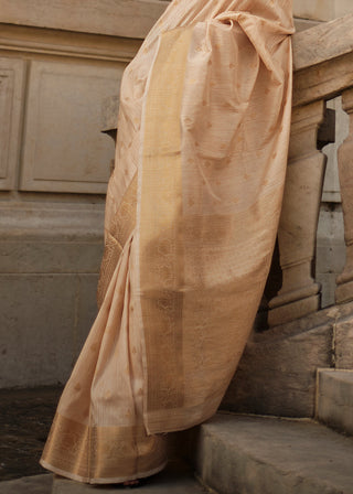 Cream Regal Banarasi Blended Silk Saree with Intricate Timeless Design & Unstitched Blouse ClothsVilla