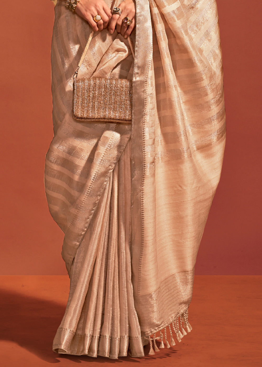 Cream Regal Banarasi Blended Silk Saree with Timeless Intricate Design ClothsVilla
