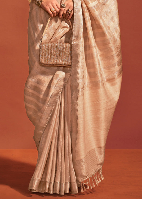 Cream Regal Banarasi Blended Silk Saree with Timeless Intricate Design ClothsVilla