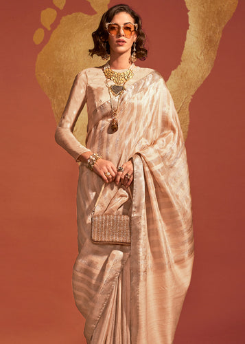 Cream Regal Banarasi Blended Silk Saree with Timeless Intricate Design ClothsVilla