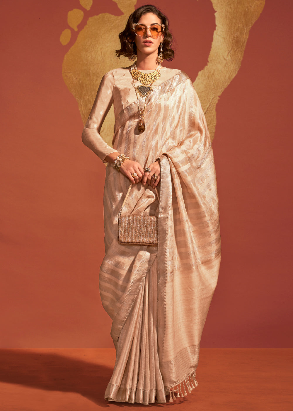 Cream Regal Banarasi Blended Silk Saree with Timeless Intricate Design ClothsVilla Main image