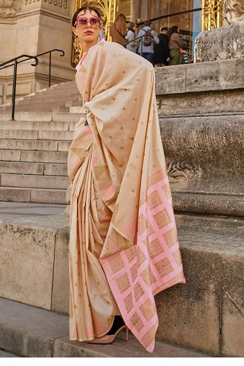 Cream Saree Mall Women's Banarasi Silk Blend Saree with Unstitched Blouse Piece ClothsVilla Main image