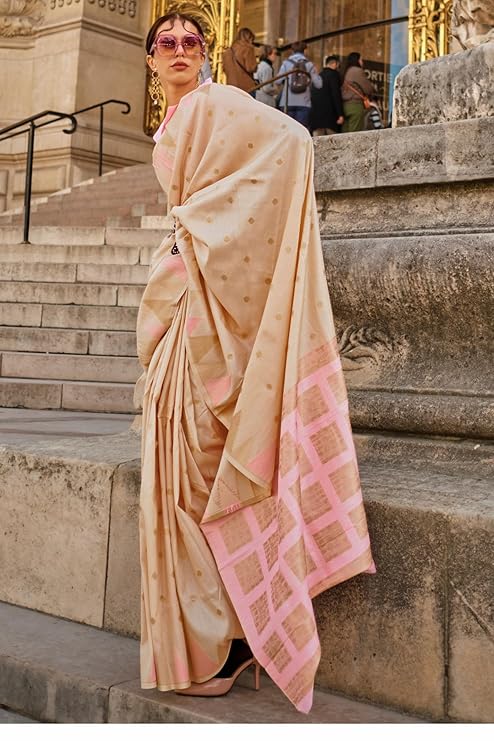 Cream Saree Mall Women's Banarasi Silk Blend Saree with Unstitched Blouse Piece ClothsVilla