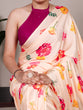 Load image into Gallery viewer, Cream Satin Silk Printed Saree with Moonga Silk Hotfix Blouse ClothsVilla
