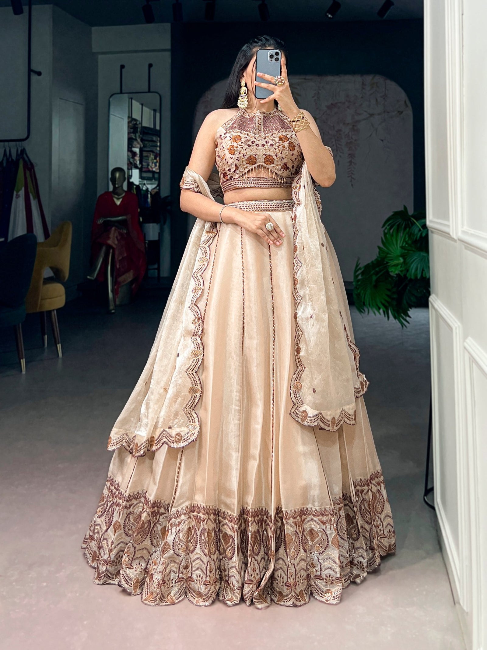 Cream Sequins Lehenga Set ClothsVilla