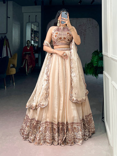 Cream Sequins Lehenga Set ClothsVilla