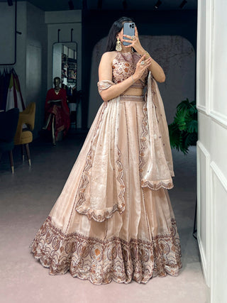 Cream Sequins Lehenga Set ClothsVilla