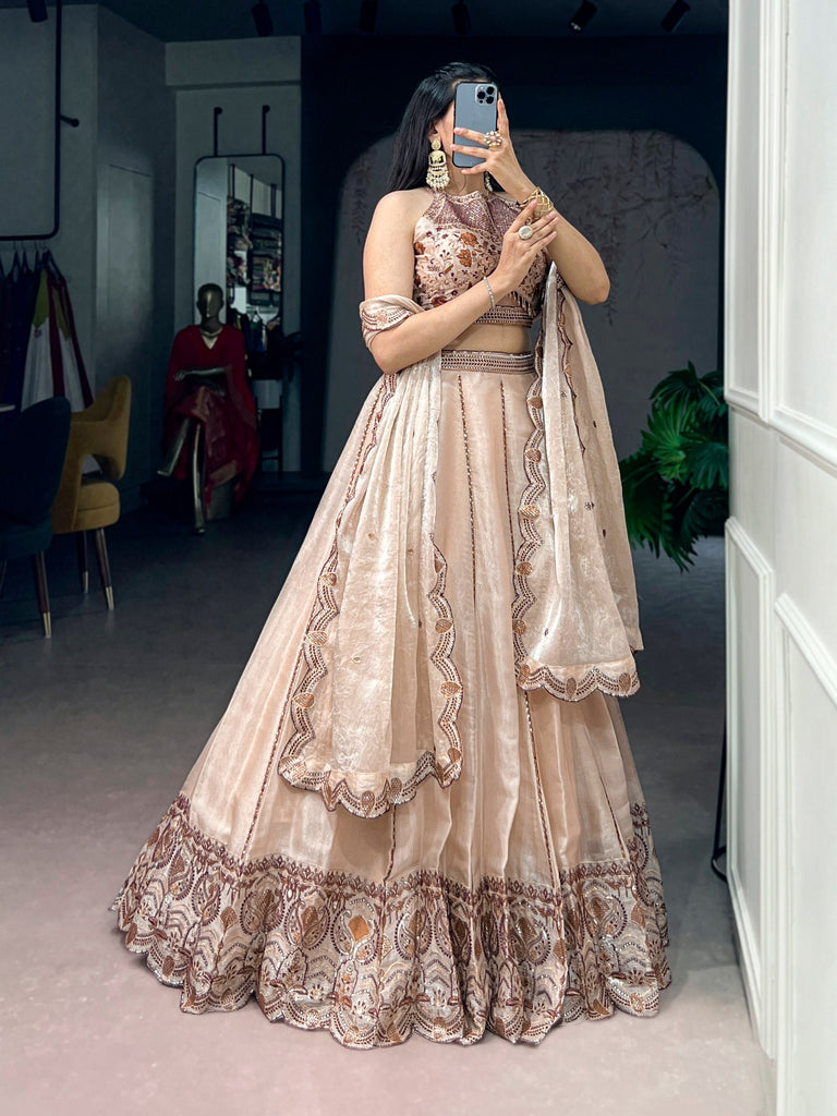 Cream Sequins Lehenga Set ClothsVilla
