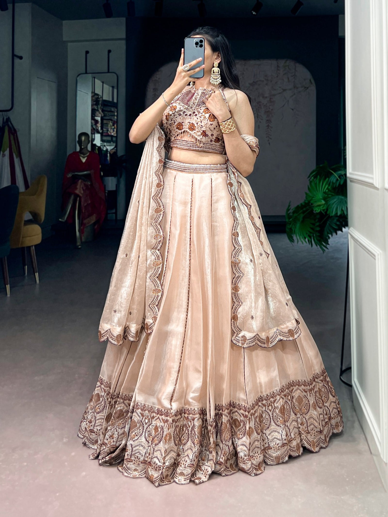 Cream Sequins Lehenga Set ClothsVilla