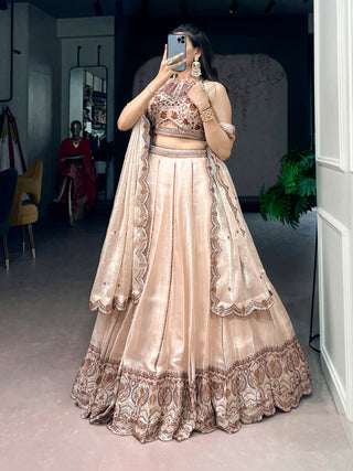 Cream Sequins Lehenga Set ClothsVilla