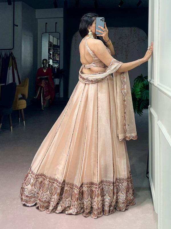 Cream Sequins Lehenga Set ClothsVilla