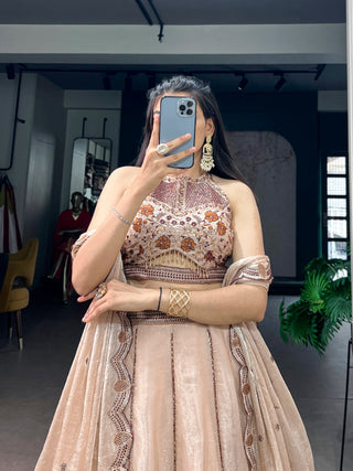 Cream Sequins Lehenga Set ClothsVilla