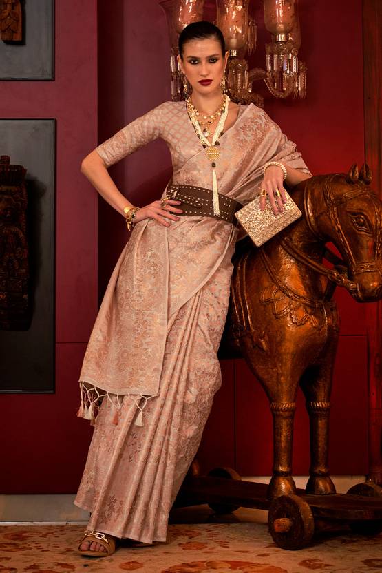 Cream Stylish Party Wear Saree with Unstitched Blouse Piece ClothsVilla