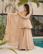Load image into Gallery viewer, Cream Tabby Organza Work Suit Set with Plazo &amp; Dupatta ClothsVilla