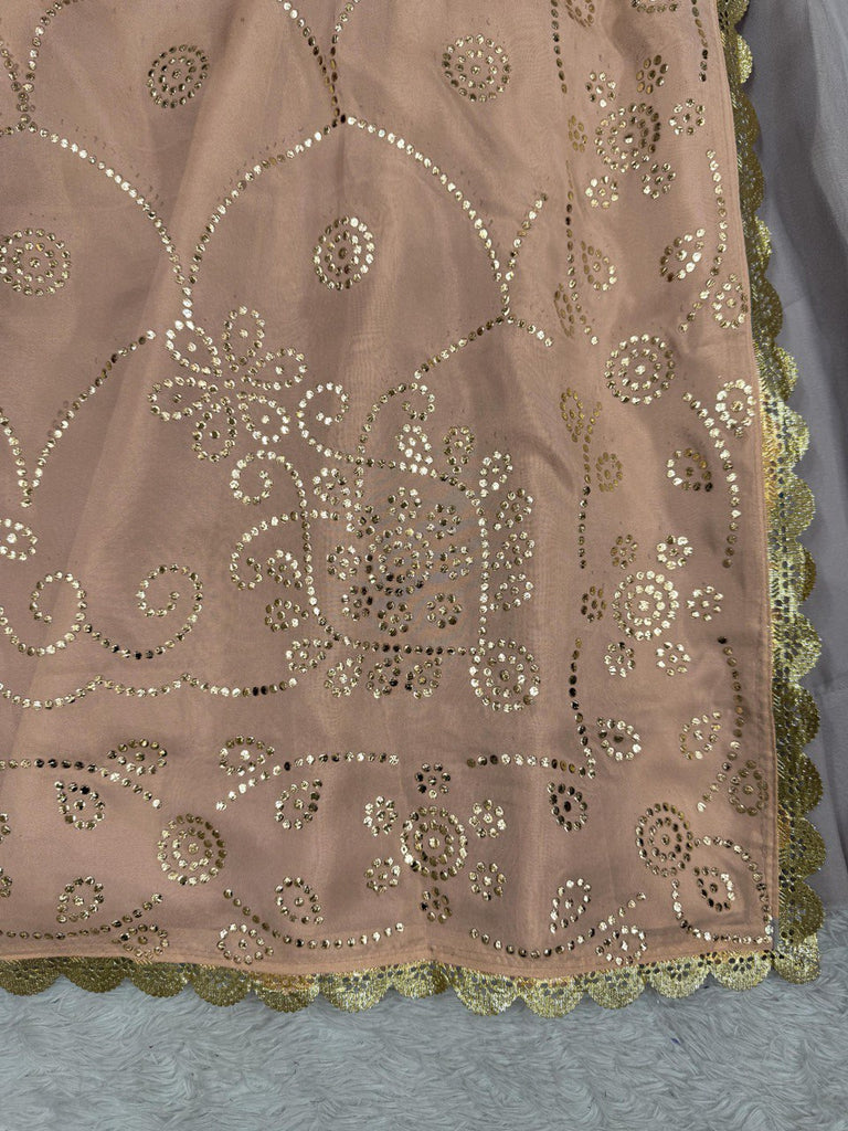 Cream Tabby Organza Work Suit Set with Plazo & Dupatta ClothsVilla