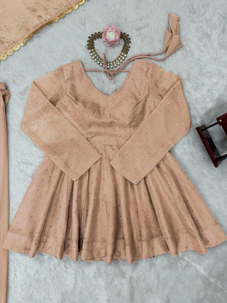 Cream Tabby Organza Work Suit Set with Plazo & Dupatta ClothsVilla
