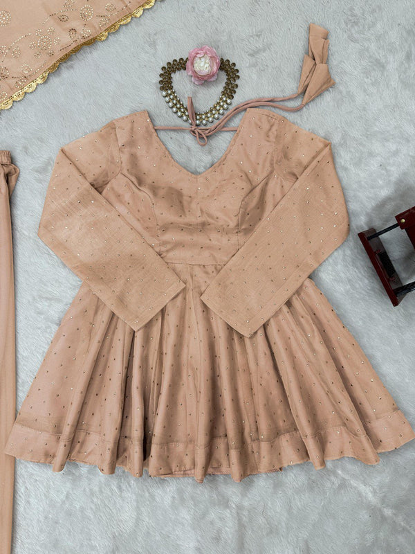 Cream Tabby Organza Work Suit Set with Plazo & Dupatta ClothsVilla