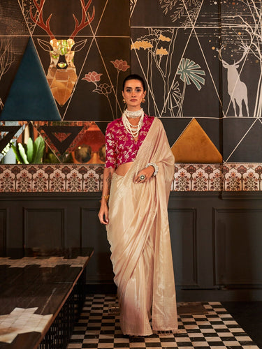 Cream Timeless Blended Silk Saree – A Perfect Blend of Tradition & Elegance ClothsVilla