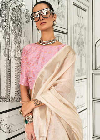 Cream Timeless Elegance Moss Chiffon Silk Saree – Grand & Bestselling Design ClothsVilla