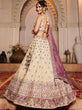 Load image into Gallery viewer, Cream Tissue Semi-Stitched Lehenga Set with Purple Tissue Dupatta ClothsVilla