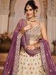 Load image into Gallery viewer, Cream Tissue Semi-Stitched Lehenga Set with Purple Tissue Dupatta ClothsVilla