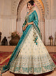 Load image into Gallery viewer, Cream Tissue Semi-Stitched Lehenga Set with Teal Tissue Dupatta ClothsVilla