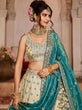 Load image into Gallery viewer, Cream Tissue Semi-Stitched Lehenga Set with Teal Tissue Dupatta ClothsVilla