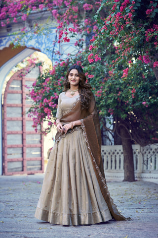 Cream Traditional Festive Checks Lehenga Set ClothsVilla