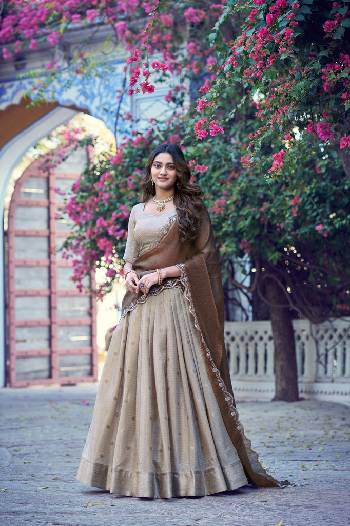 Cream Traditional Festive Checks Lehenga Set ClothsVilla