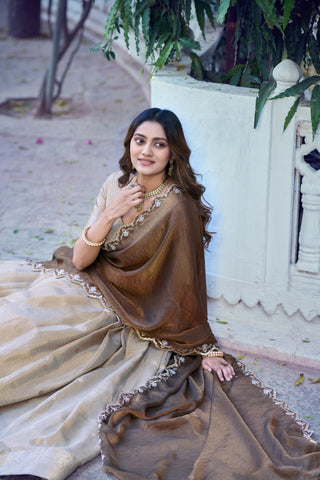 Cream Traditional Festive Checks Lehenga Set ClothsVilla