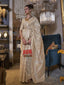 Cream Traditional Linen Banarasi Saree with Unstitched Blouse Piece ClothsVilla