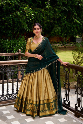 Cream Traditional Poly Cotton Lehenga with Zari Weaving Work & Georgette Embroidered Dupatta – Stitched Lehenga with Unstitched Blouse Clothsvilla