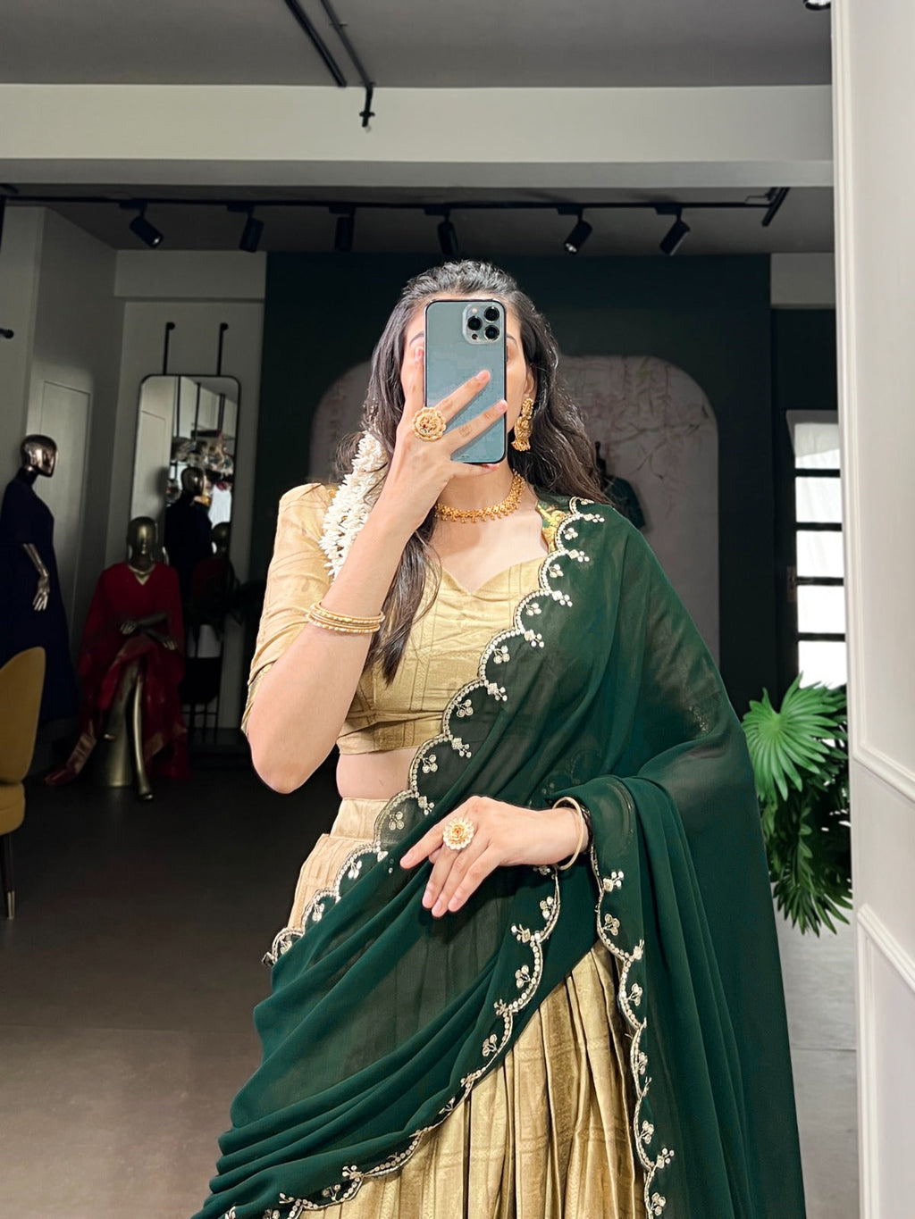 Cream Traditional Poly Cotton Lehenga with Zari Weaving Work & Georgette Embroidered Dupatta – Stitched Lehenga with Unstitched Blouse Clothsvilla