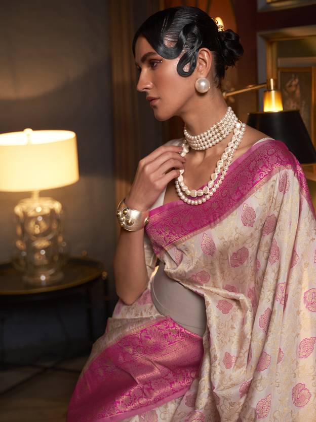 Cream Traditional Woven Kanjivaram Silk Blend Saree – Elegant & Versatile for All Occasions ClothsVilla