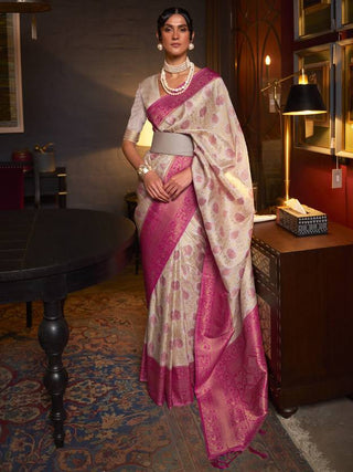 Cream Traditional Woven Kanjivaram Silk Blend Saree – Elegant & Versatile for All Occasions ClothsVilla